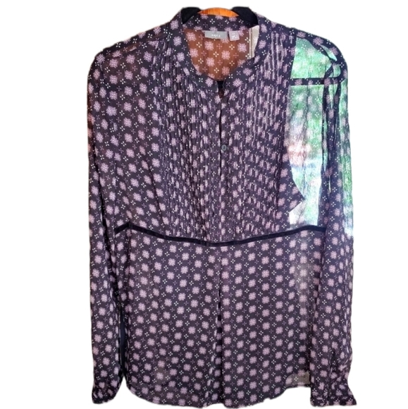 Vintage Sheer Blouse with Cami Pretty Floral Pattern Long Sleeves - Picture 2 of 11